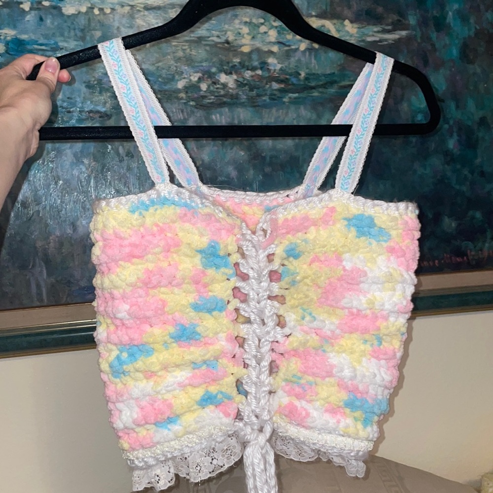 Handmade crochet soft plush multicolor pastel tank top